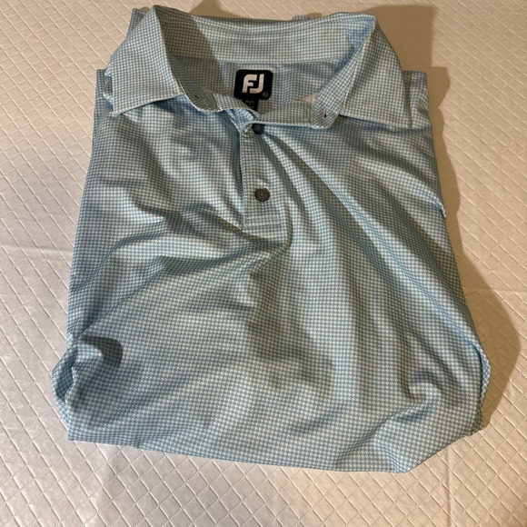 Footjoy FJ Polo Shirt Men's XL Blue checked Golf Fox Meadow Course Logo - Picture 1 of 11